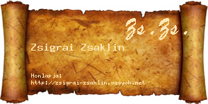 Zsigrai Zsaklin névjegykártya